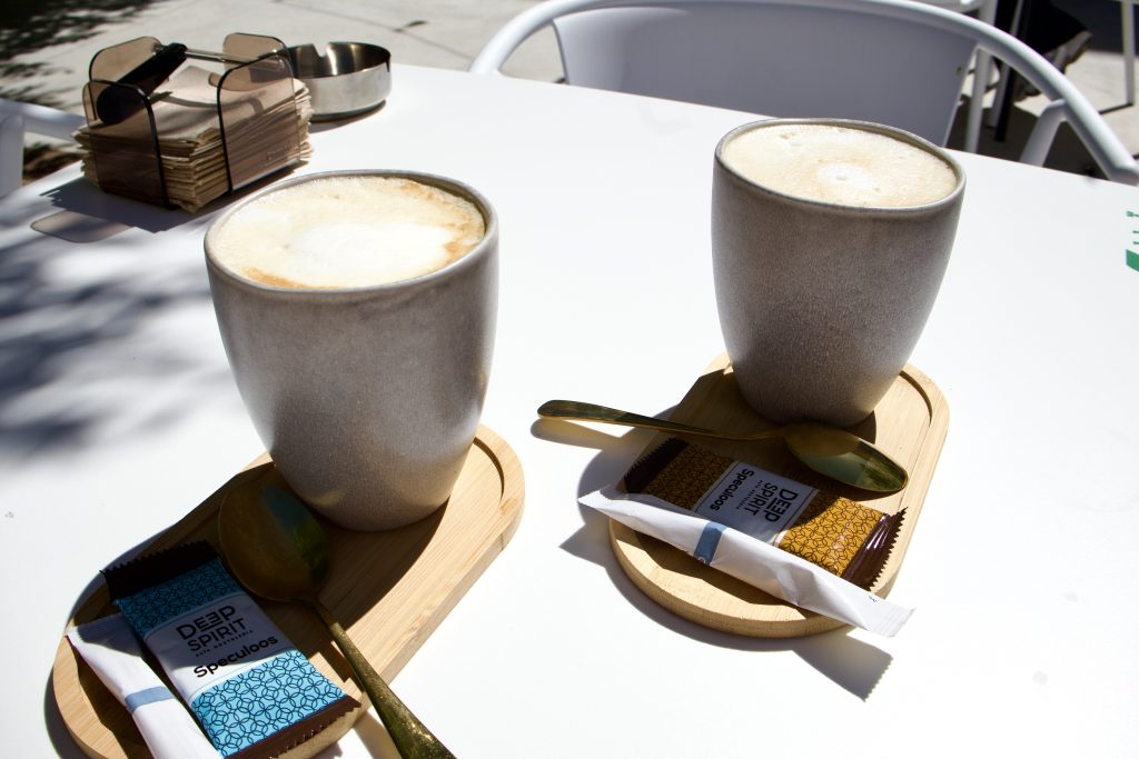 Two coffees at a local cafe