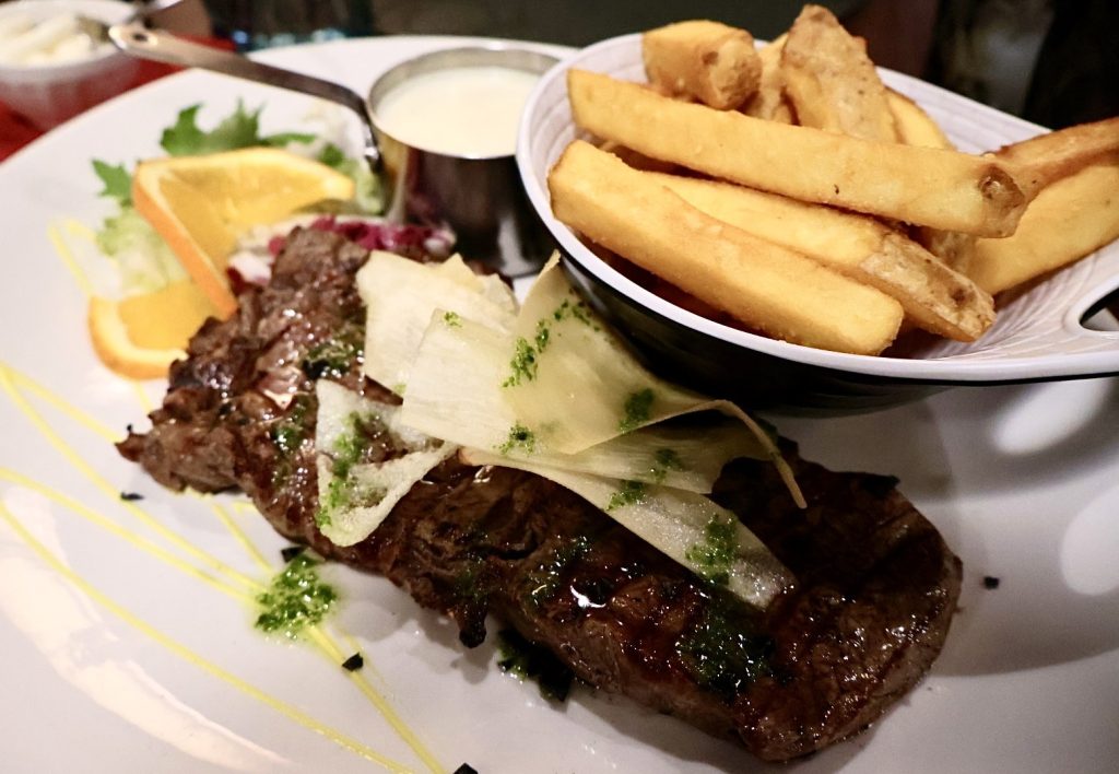 Steak and chips at a local restaurant